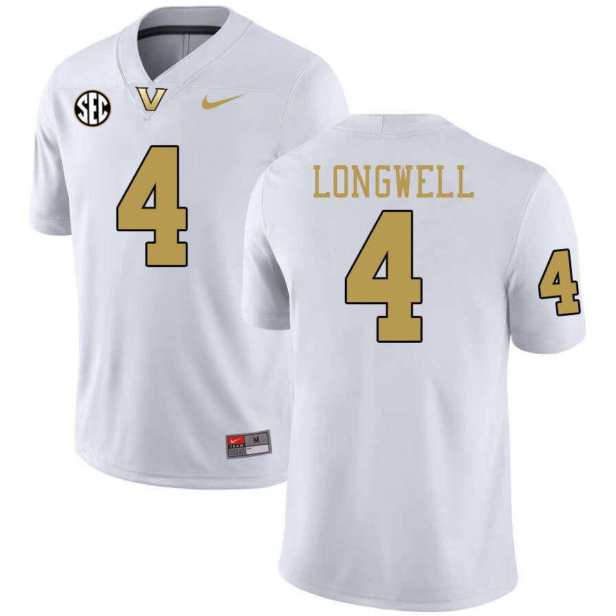 Vanderbilt Commodores #4 Bryan Longwell College Football Jerseys 2024 Uniforms Stitched-White